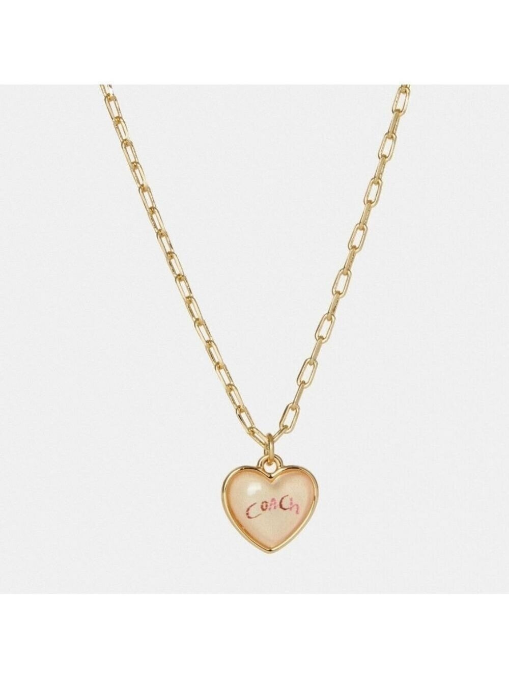 COACH SIGNATURE HEART CHAIN NECKLACE IN GOLD AND PINK NEW!